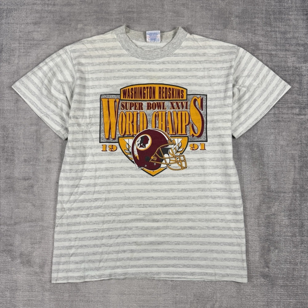 Washington Redskins Shirt Mens Large Striped Vtg 1991 Super Bowl Champions Score